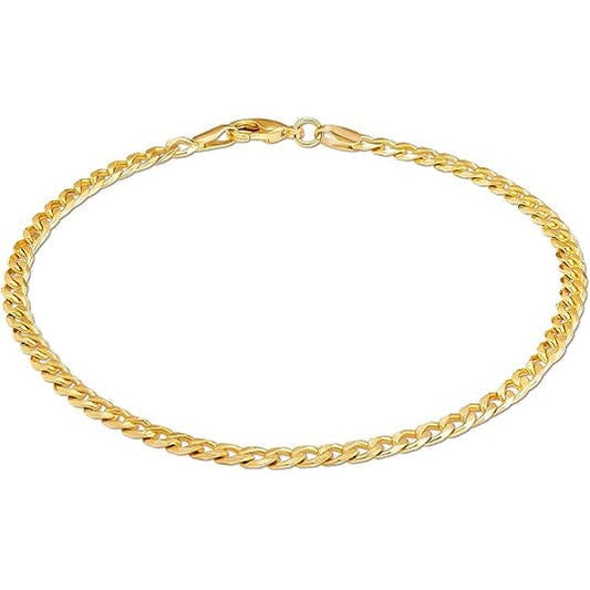 18K Gold Curb Cuban Link Chain Bracelet 8"