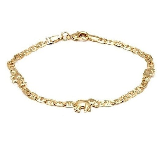 18k Gold Filled Mariner Link Elephant Bracelet 8''
