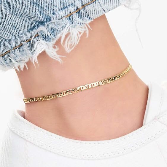 18K Gold Flat Marina Link Anklet for Women
