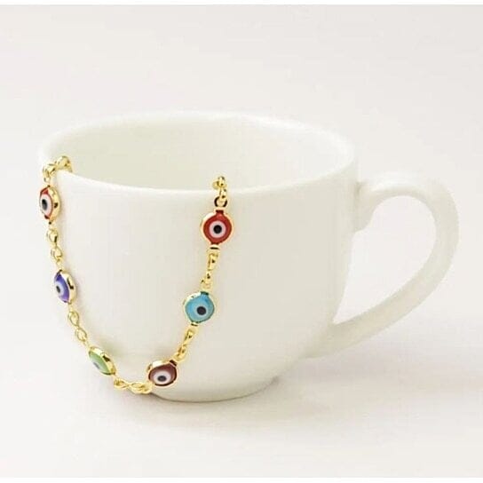 18k Gold Plated Evil Eye Anklet Multi Color Crystal