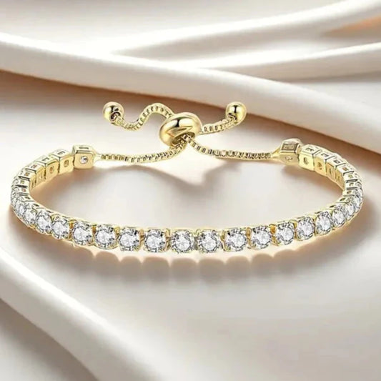 Copper Base with Plated Finish Synthetic Cubic Zirconia Inlay Adjustable Tennis Bracelet for Women
