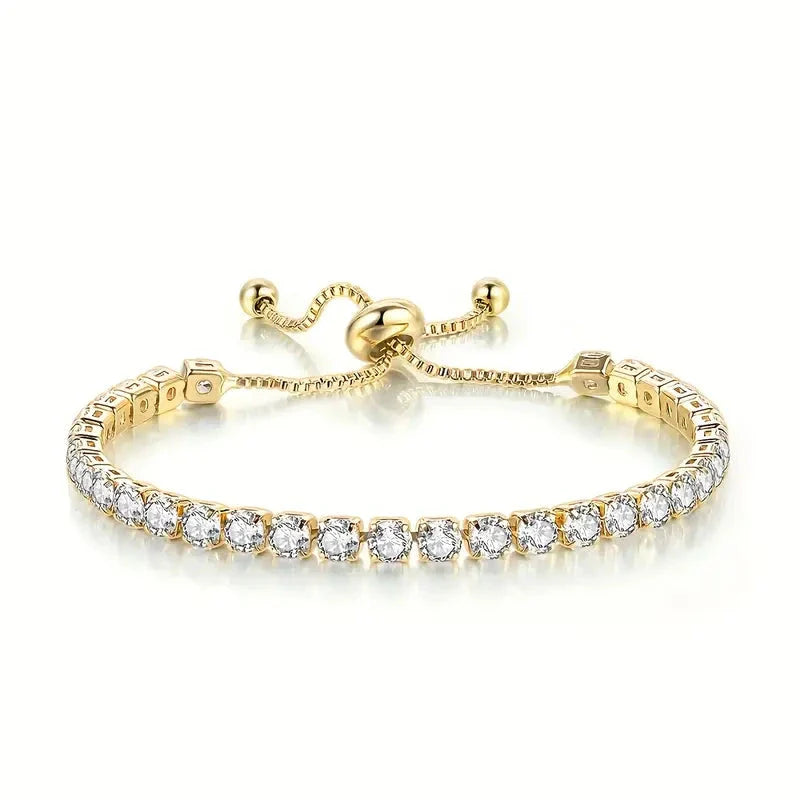 Copper Base with Plated Finish Synthetic Cubic Zirconia Inlay Adjustable Tennis Bracelet for Women