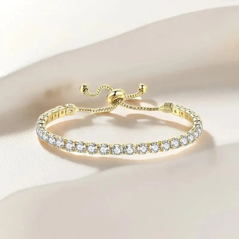 Copper Base with Plated Finish Synthetic Cubic Zirconia Inlay Adjustable Tennis Bracelet for Women