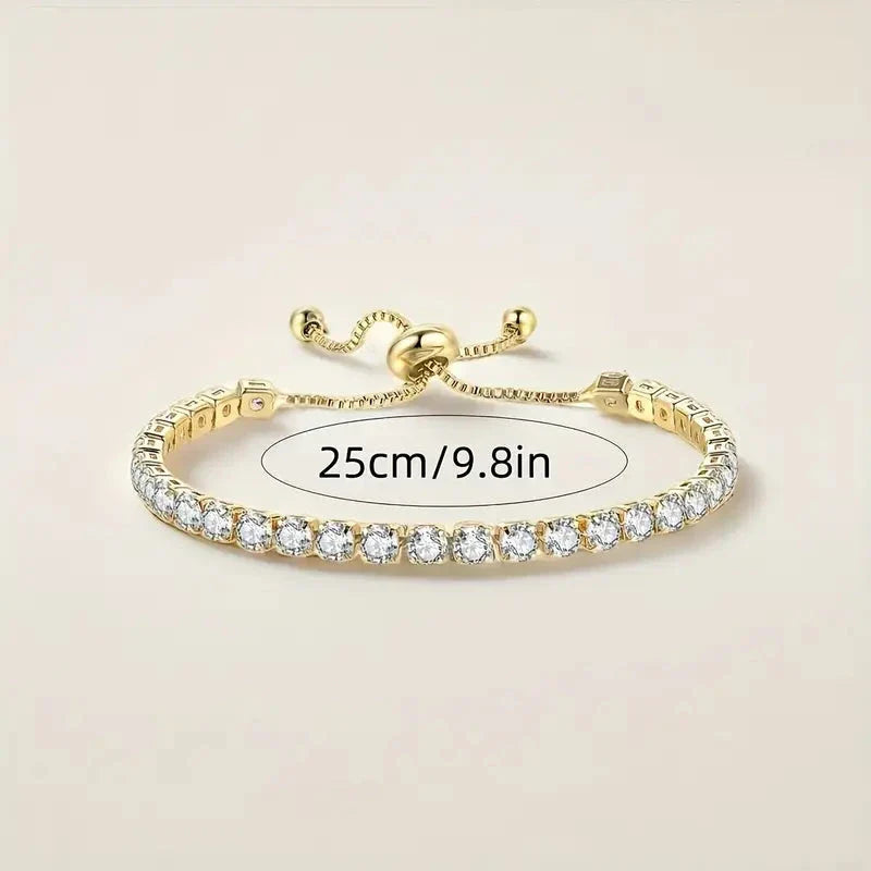 Copper Base with Plated Finish Synthetic Cubic Zirconia Inlay Adjustable Tennis Bracelet for Women